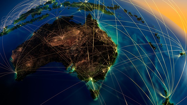 World from space with connected lines