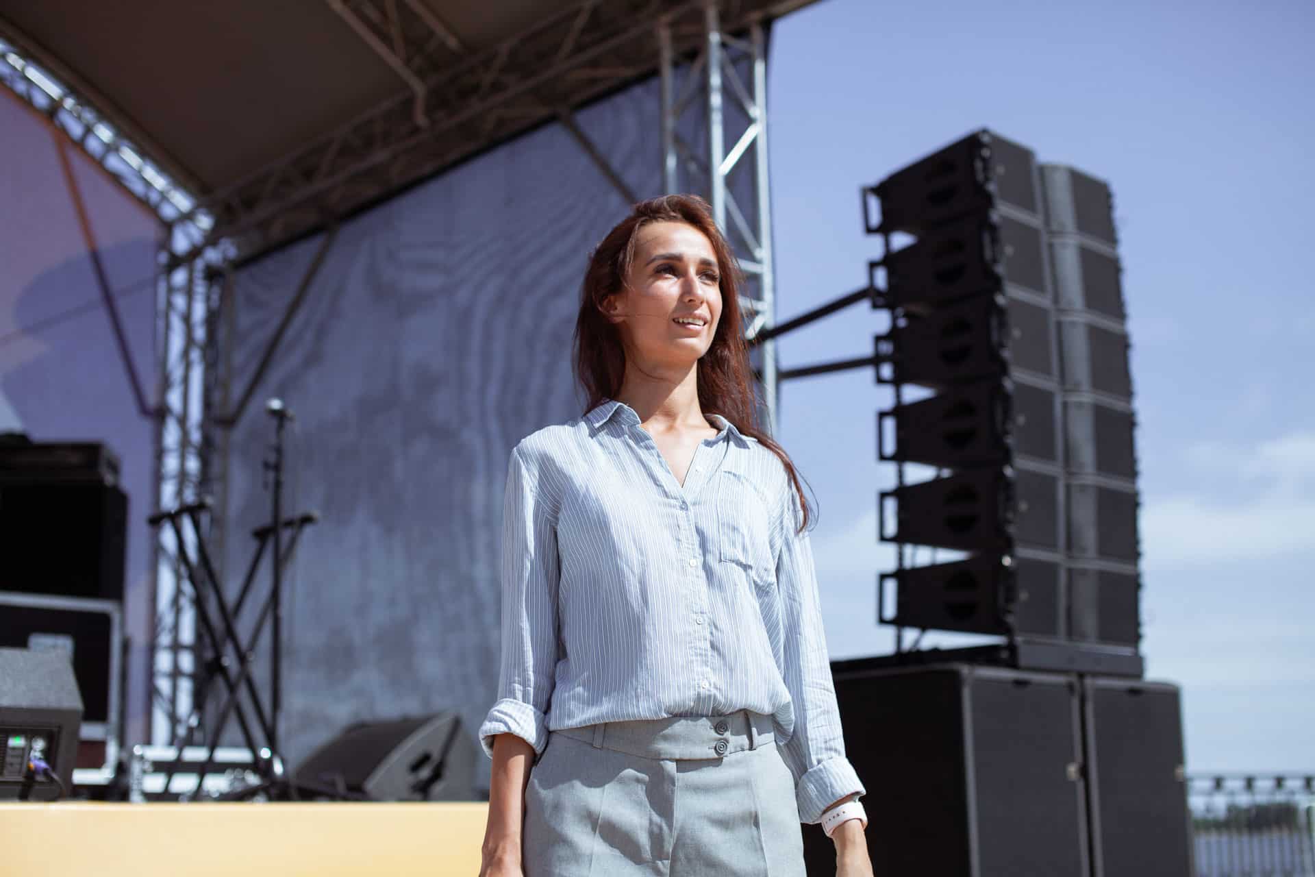 Installation of stage equipment and preparing for a live concert