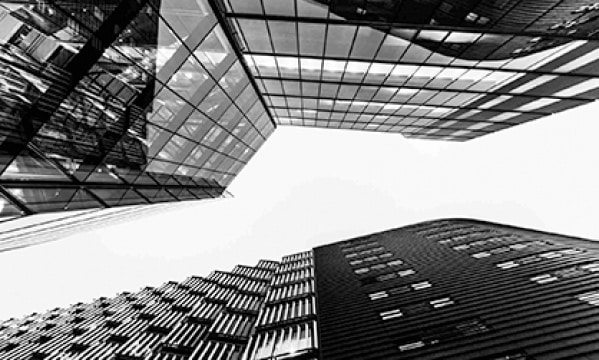 black and white building side by side