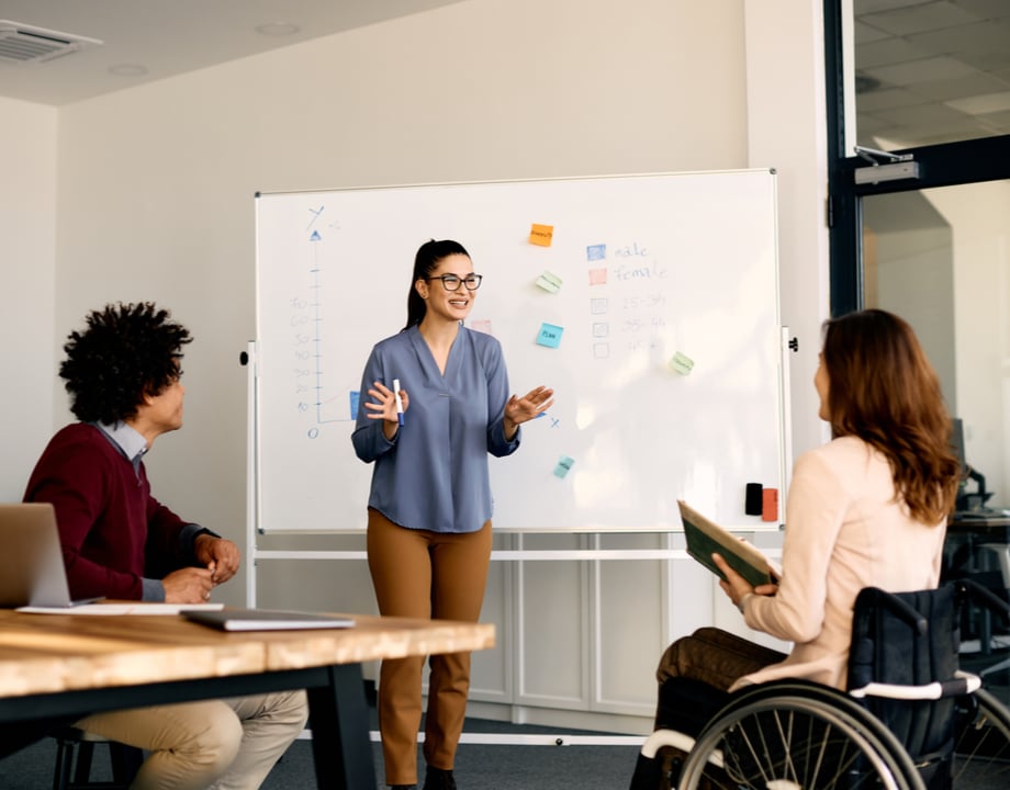 A women giving lecture in the office