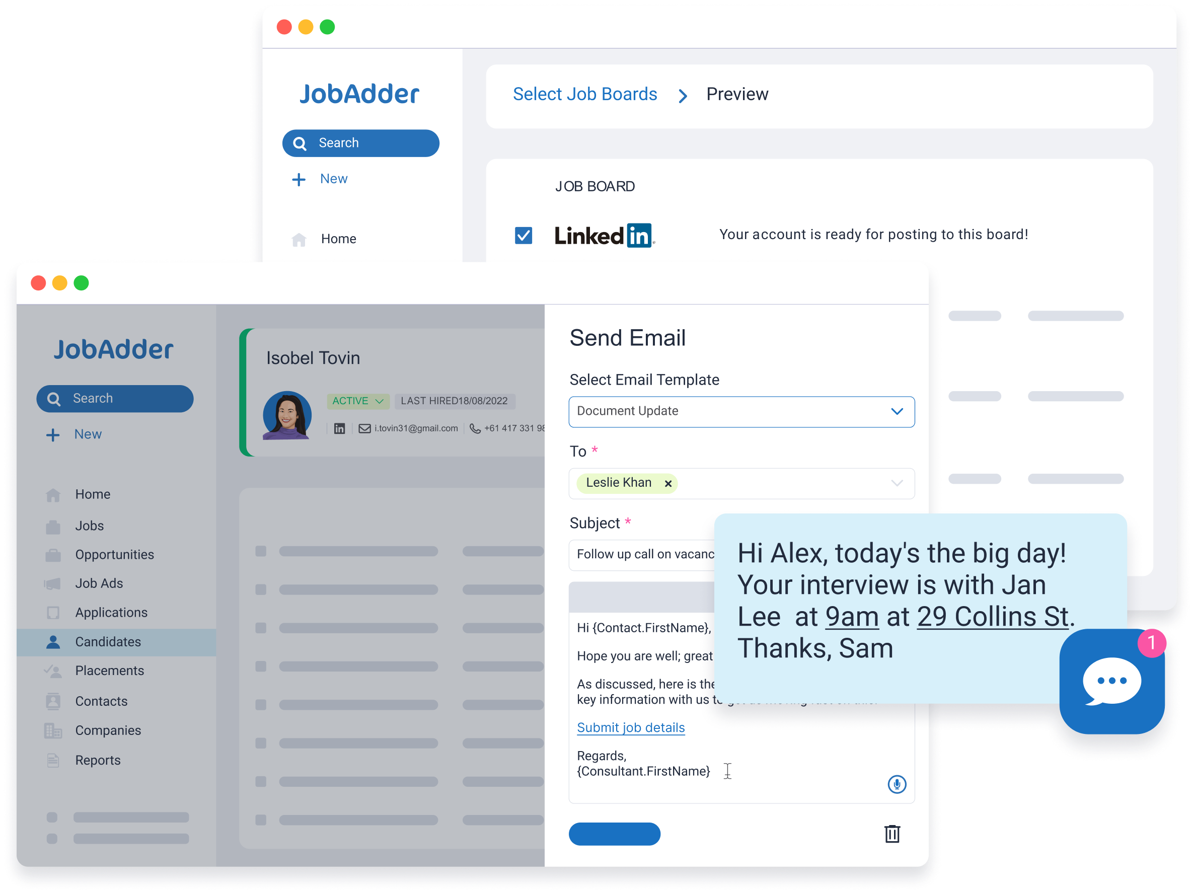 JobAdder Platform Recruitment Marketing process via messages