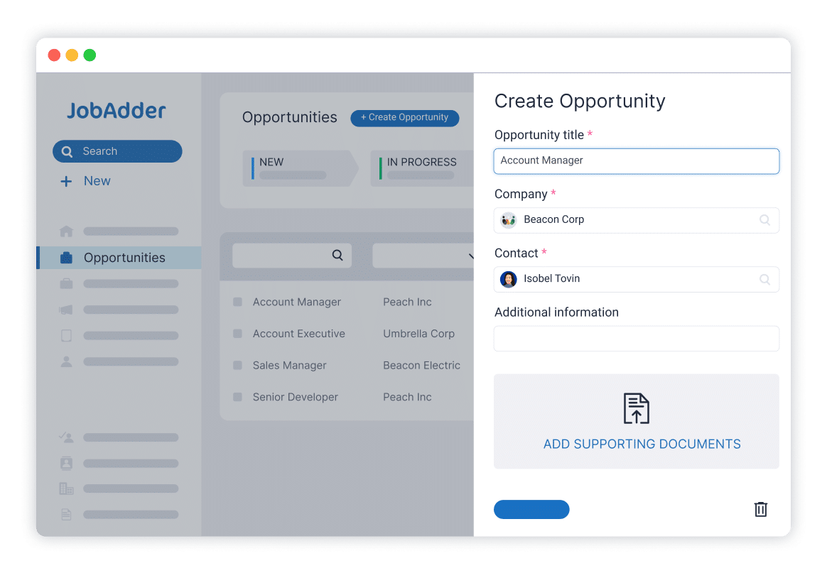 JobAdder Create Opportunity process