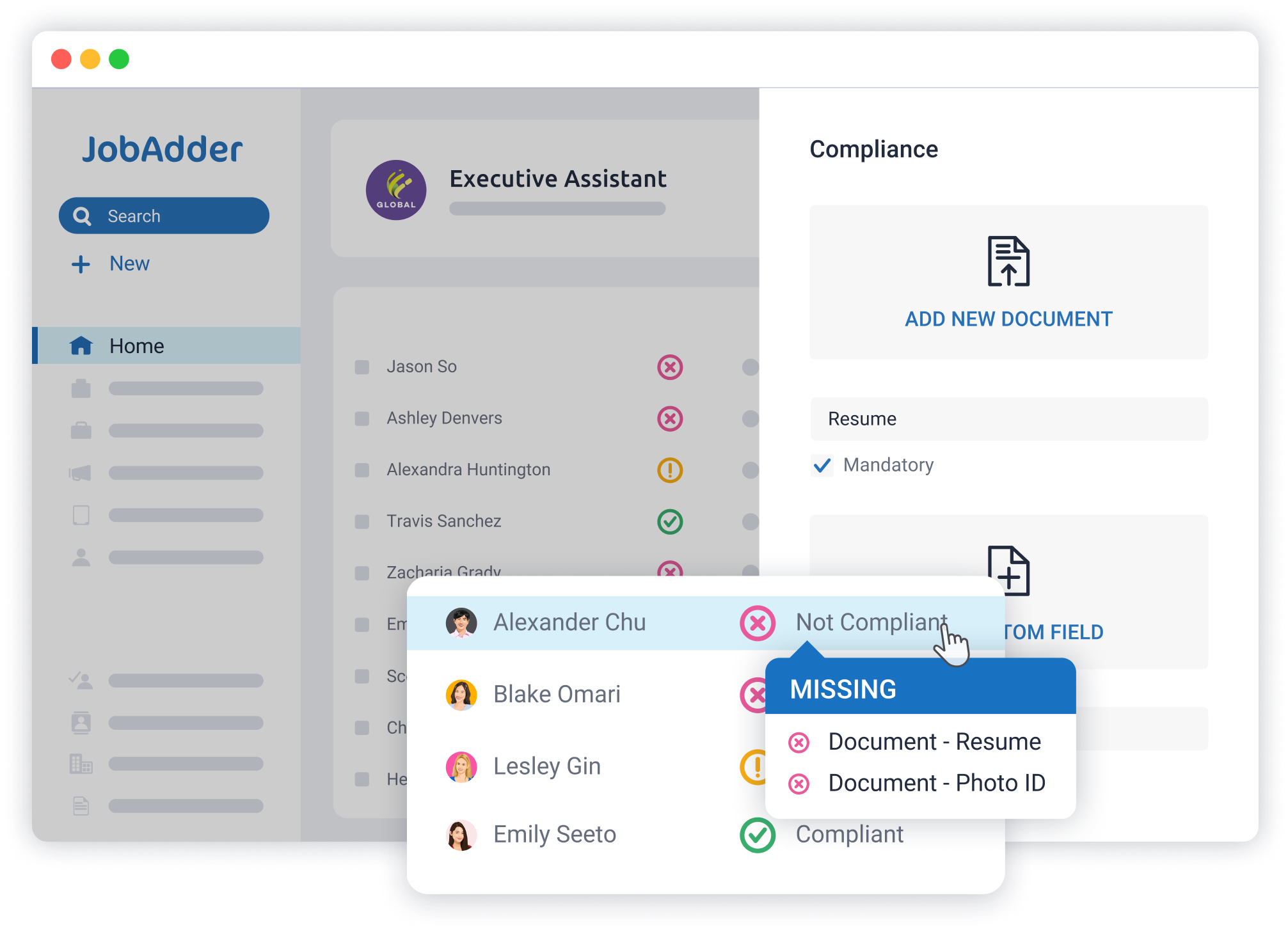 JobAdder canidate missing UI big